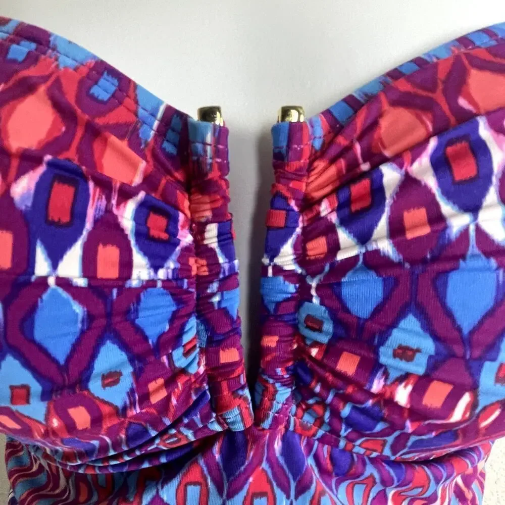 La Blanca‎ Swimsuit One Piece Ruched Tummy Control Size 10 Geometric Print